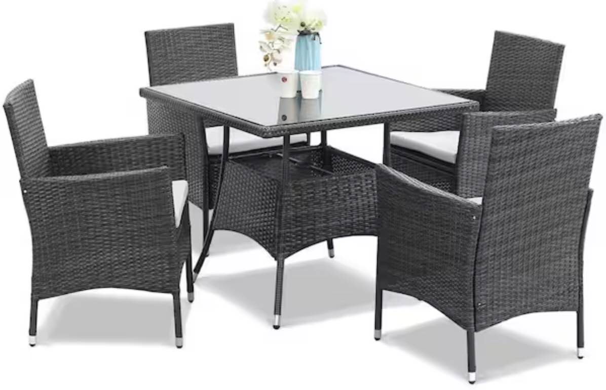 5-Piece PE Rattan Wicker Patio Dining Set in Grey(incomplete)