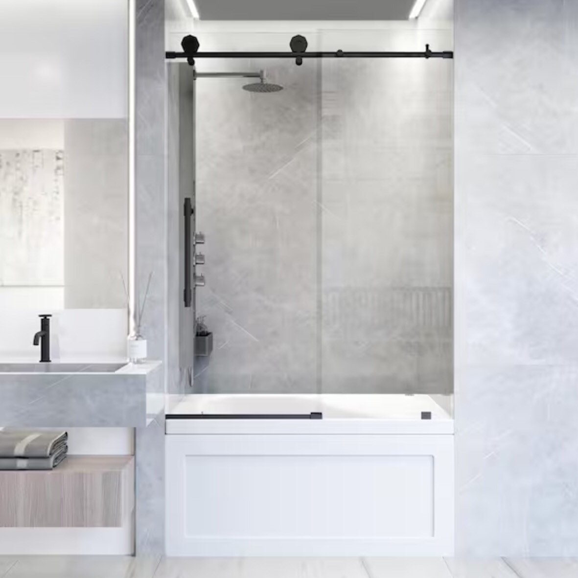 Elan Hart 56 to 60 in. W x 66 in. H Sliding Frameless Tub Door in Clear Glass