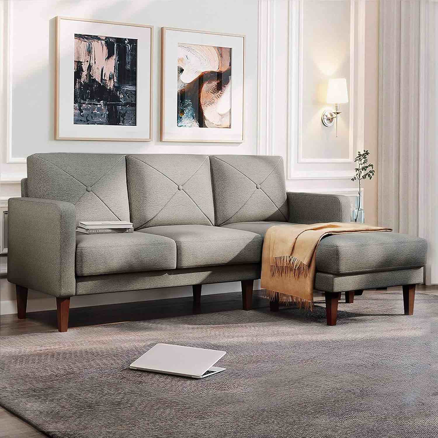 Belffin Convertible Sectional Sofa Couch with Chaise L Shaped Sofa Couch Reversible Sofa Couch Grey BL01-A00632 (incomplete (BOX B ONLY ) (similar to stock photo)