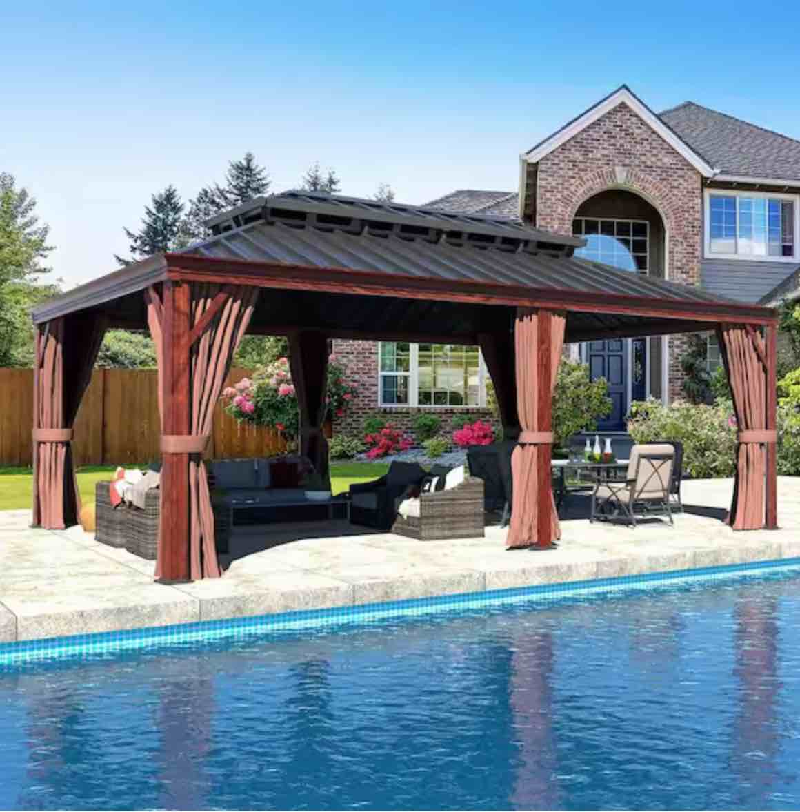 20 ft. x 12 ft. Wood Grain Aluminum Hardtop Gazebo Double Roof (incomplete)