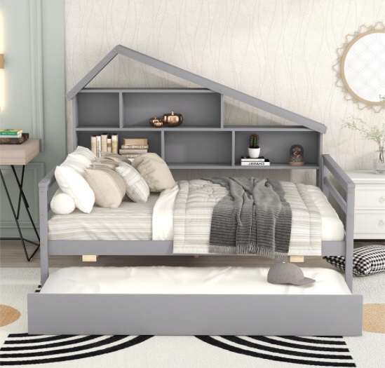 Full Size Platform Bed with Trundle and Shelves *incomplete,box 2/2 only*