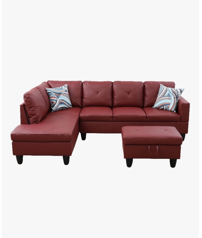 Starhome L Shaped Red Couch with Storage Ottoman F09826A-S (incomplete right arm sofa only)