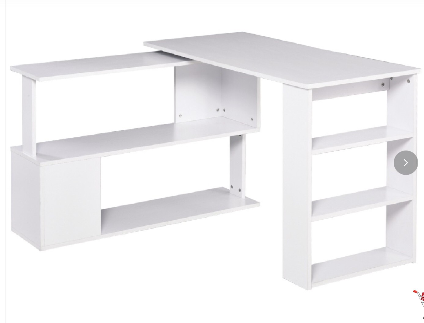 HOMCOM L Shaped Corner Desk, 360 Degree Rotating Home Office Desk with Storage Shelves, Writing Table Workstation, White