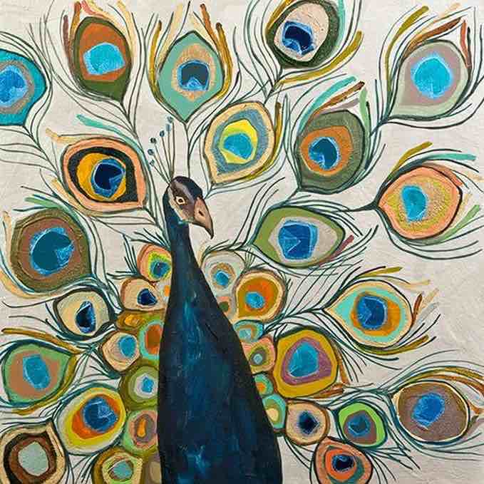 GreenBox Art + Culture Canvas Wall Art Peacock Metallic Pearl White by Eli Halpin, 39 by 39-Inch