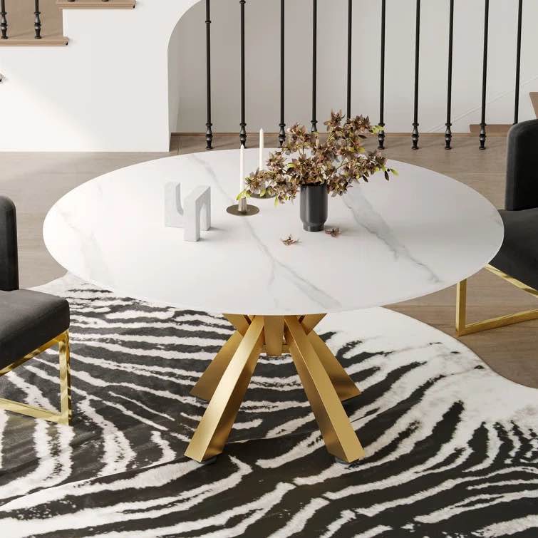 Prescilia 59'' Round Dining Table with Stone Top & Stainless Steel Legs (incomplete 1 box only)