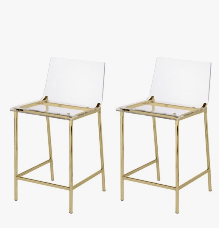 Fox Hill Trading Pure Decor 24" Antonio Lucite Counter Stools in Gold (Set of 2)