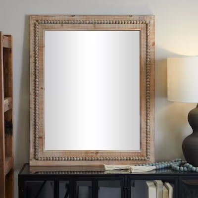 Grayson Lane 30-in W x 36-in H Brown Distressed with Beaded Detailing Polished Frameless Wall Mirror