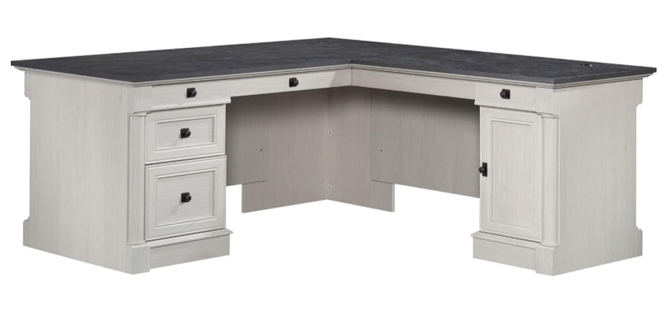 Sauder Palladia L-Shaped Home Office Desk, L: 68.74" x W: 65.12" x H: 29.61", Glacier Oak Finish(Incomplete box 2 of 2 )