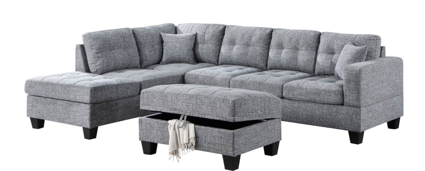 Bella Esprit Kayden Dark Grey Reversible Chaise Sectional with Ottoman(Incomplete)
