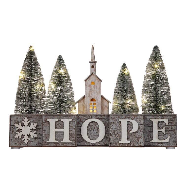 Haute Décor Pre-Lit Battery Operated Christmas Wood Blocks Sign