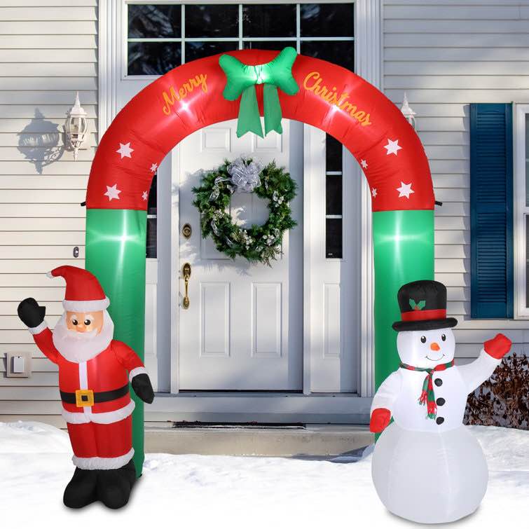 Tall Christmas Arch With Snowman And Santa Inflatable