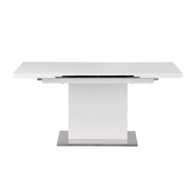Chintaly Imports Vanessa Starphire White Contemporary/Modern Extending Butterfly Leaf Dining Table, Glass Top (incomplete box 1/3 only)