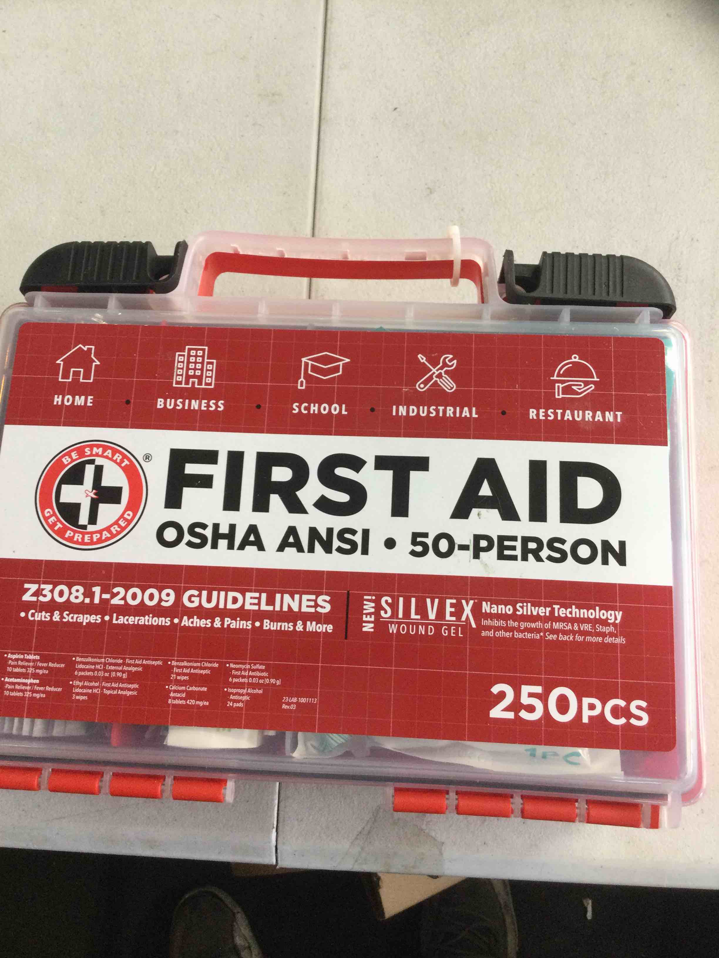 Be Smart Get Prepared First Aid Kit, 250 Piece. Exceeds OSHA ANSI