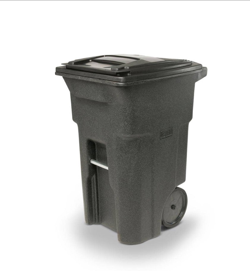 Toter 64 Gallon Blackstone Outdoor Trash Can/Garbage Can with Quiet Wheels and Attached Lid