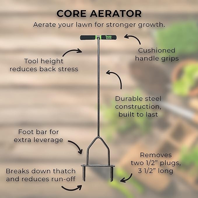 Yard Butler ID-6C Manual Lawn Coring Aerator - Grass Dethatching Turf Plug Core Aeration Tool - Grass Aerators for Small Yards - Loosen Compacted Soil - Gardening Hand Tools - Gray, 37 Inches