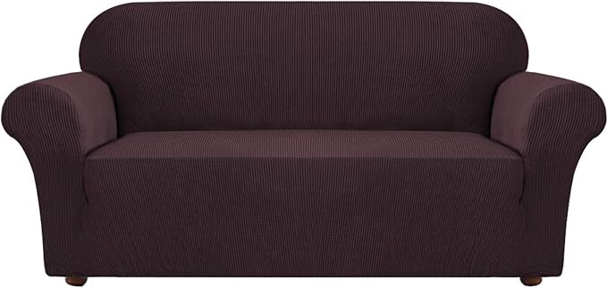 Turquoize Stretch Sofa Slipcover Couch Cover Sofa Covers for 3 Cushion Couch 1 Piece Sofa Slipcover for Living Room with Jacquard Fabric and Elastic Bottom Pet Furniture Protector (Sofa, Brown) 