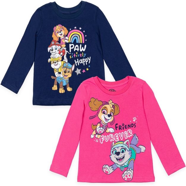 Paw Patrol Everest Rubble Marshall Girls 2 Pack Pullover T-Shirts 