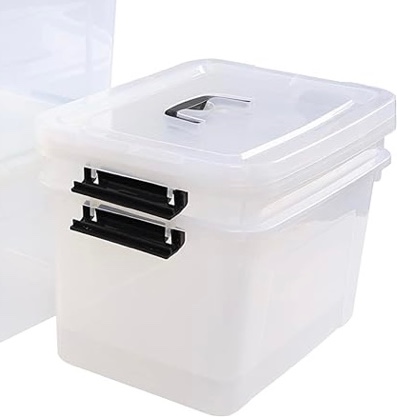 JuJIAJIA clear storage latch box 16 quart,plastic organizing box/Bin with lid and black handles, 2-pack