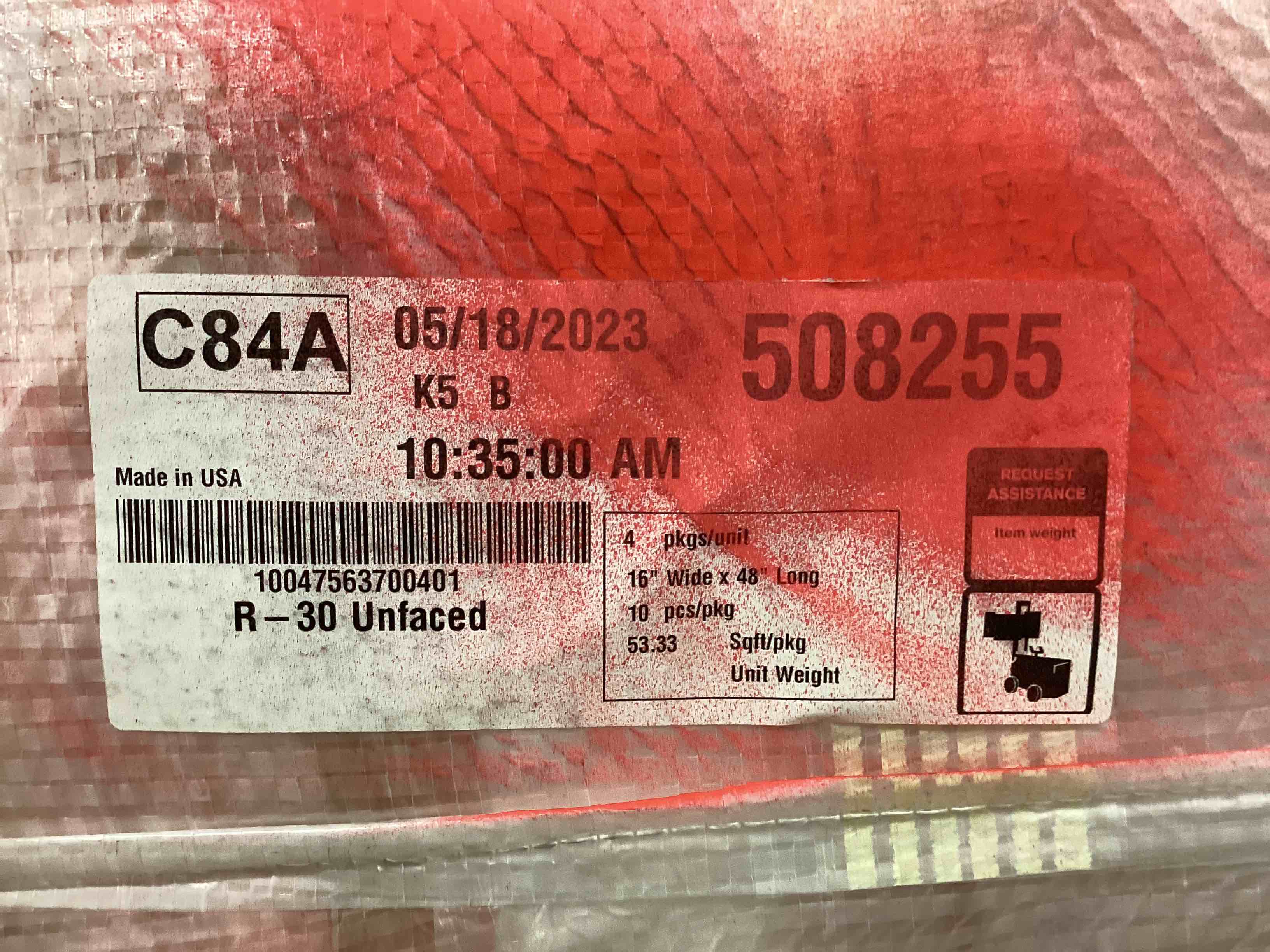 4 batts r30 unfaced 16” insulation your bid per batt 