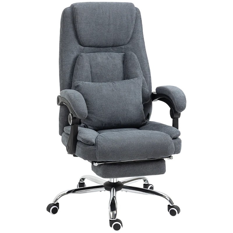 Vinsetto 3D Kneading Massage Office Chair with Reclining, Swivel Fabric Computer Chair with Footrest, Armrest, gray 