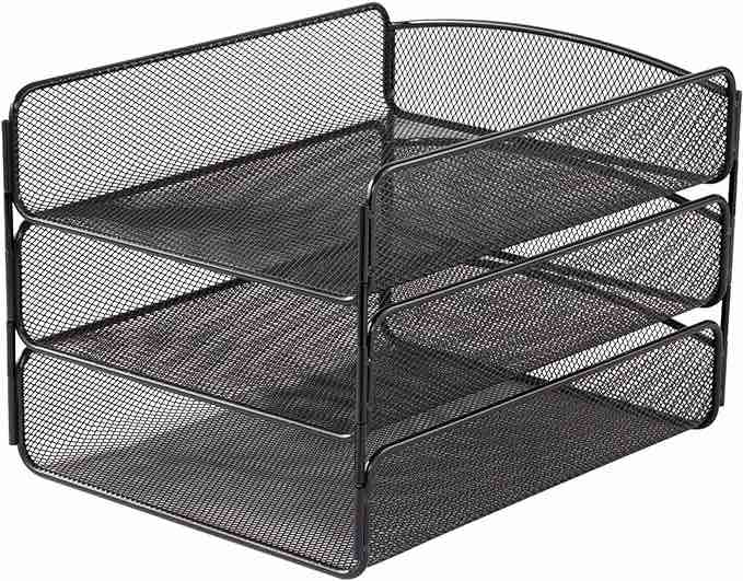 Safco Three-Tier Onyx Steel Mesh Desk Letter Tray  Black