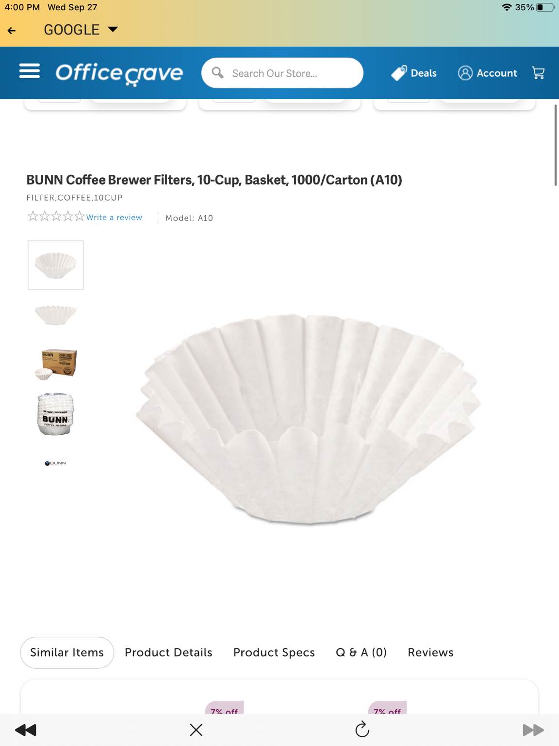 BUNN Coffee Brewer Filters, 10-Cup, Basket, 1000/Carton (A10)