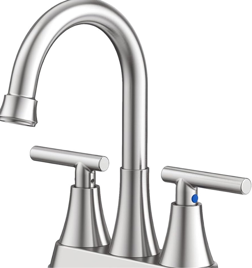 Bathroom Faucets for Sink 3 Hole, Hurran 4 inch Brushed Nickel Bathroom Sink Faucet with Pop-up Drain and Supply Hoses, Stainless Steel Lead-Free Centerset Faucet for Vanity RV…