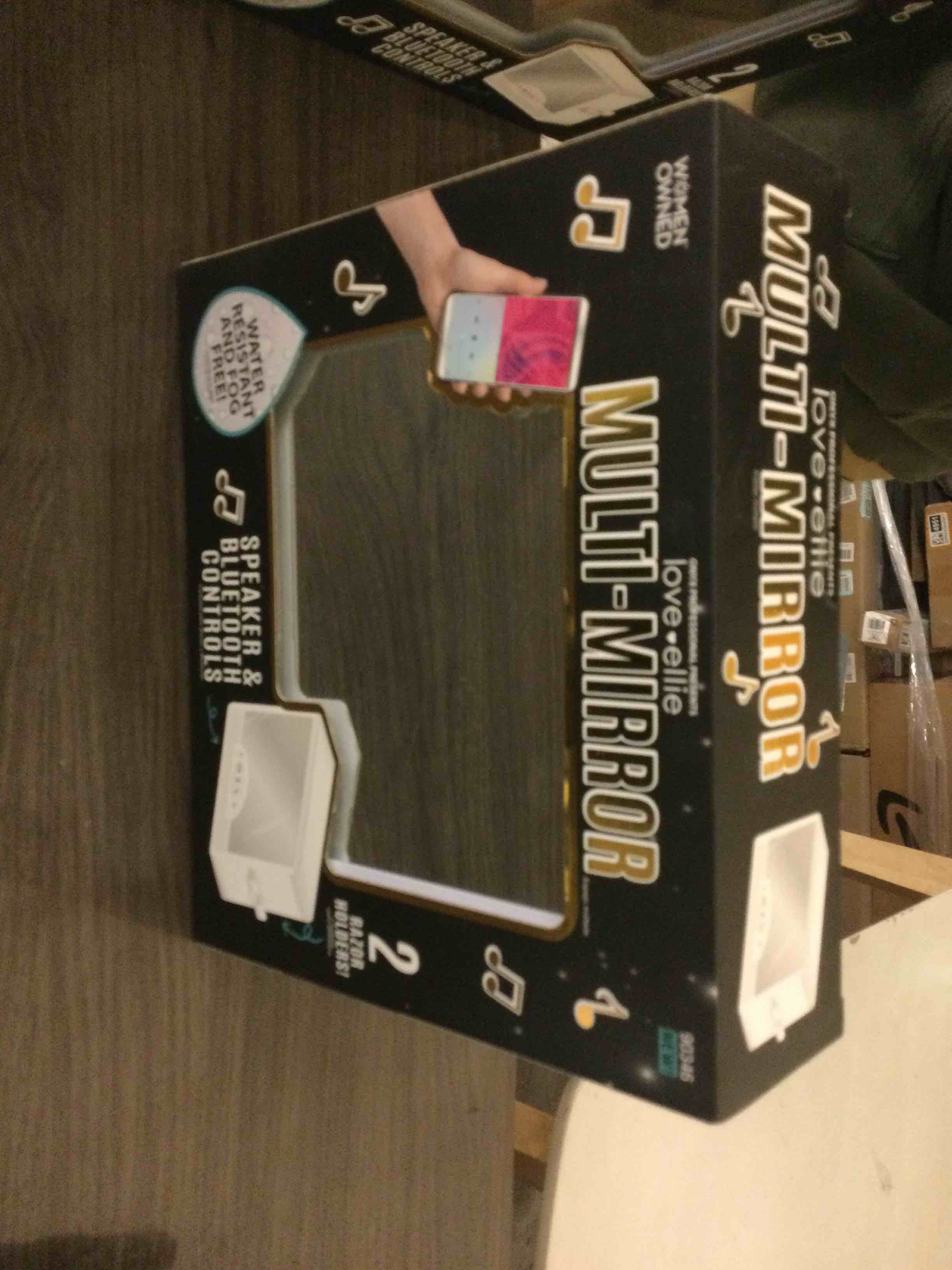 Condition photo showing New/Like New for Love Ellie Brigette Fogless Shower Mirror with Lights & Bluetooth Speaker  White Finish  Suction Cup Mount