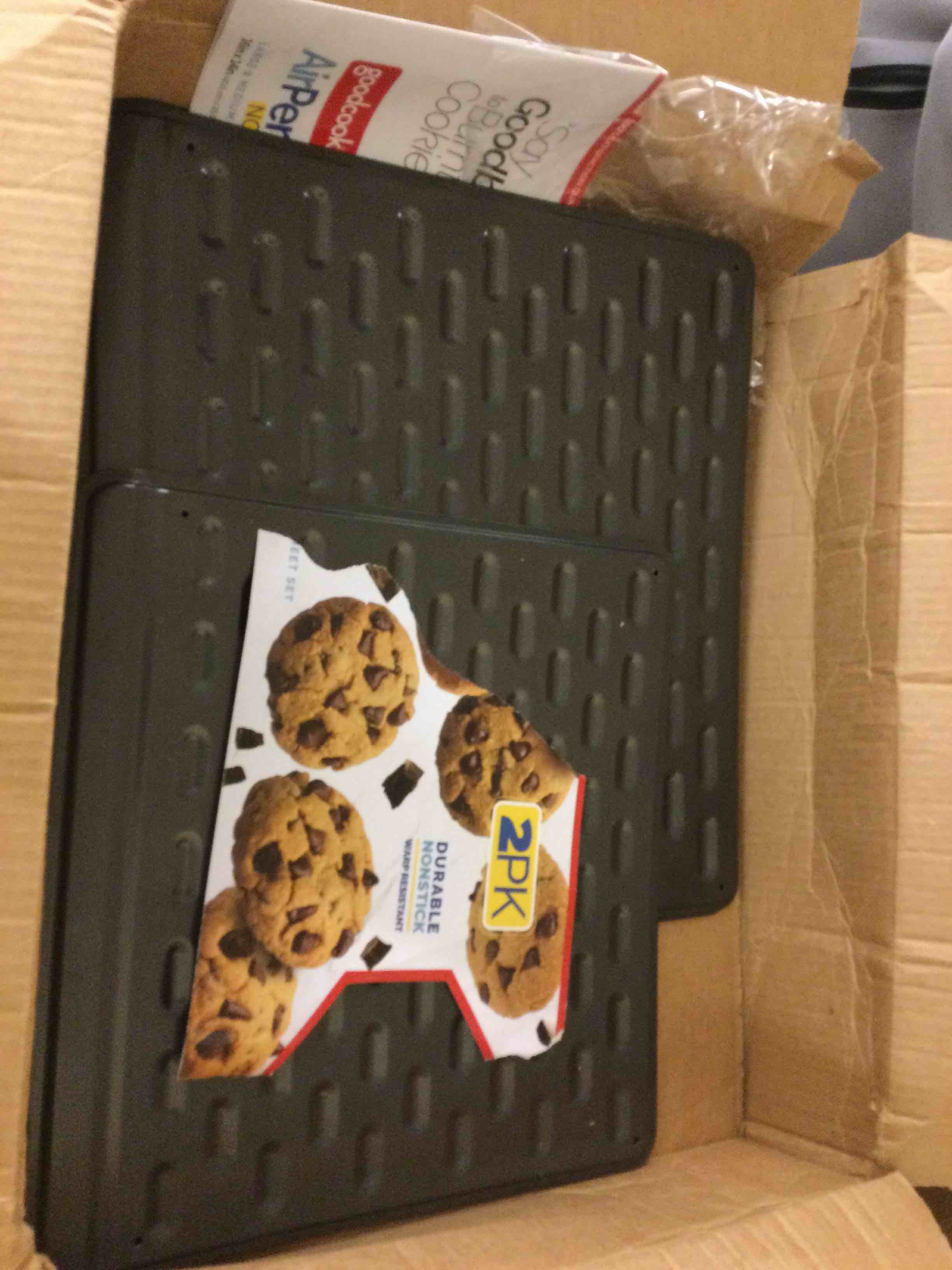 Condition photo showing Good Condition for GoodCook AirPerfect Nonstick Steel Insulated Cookie Sheets, Assorted Size No-Burn Baking Sheets with Large Handles, Set of 2, Gray 16 x 14-Inch & 14 x 12-Inch Gray