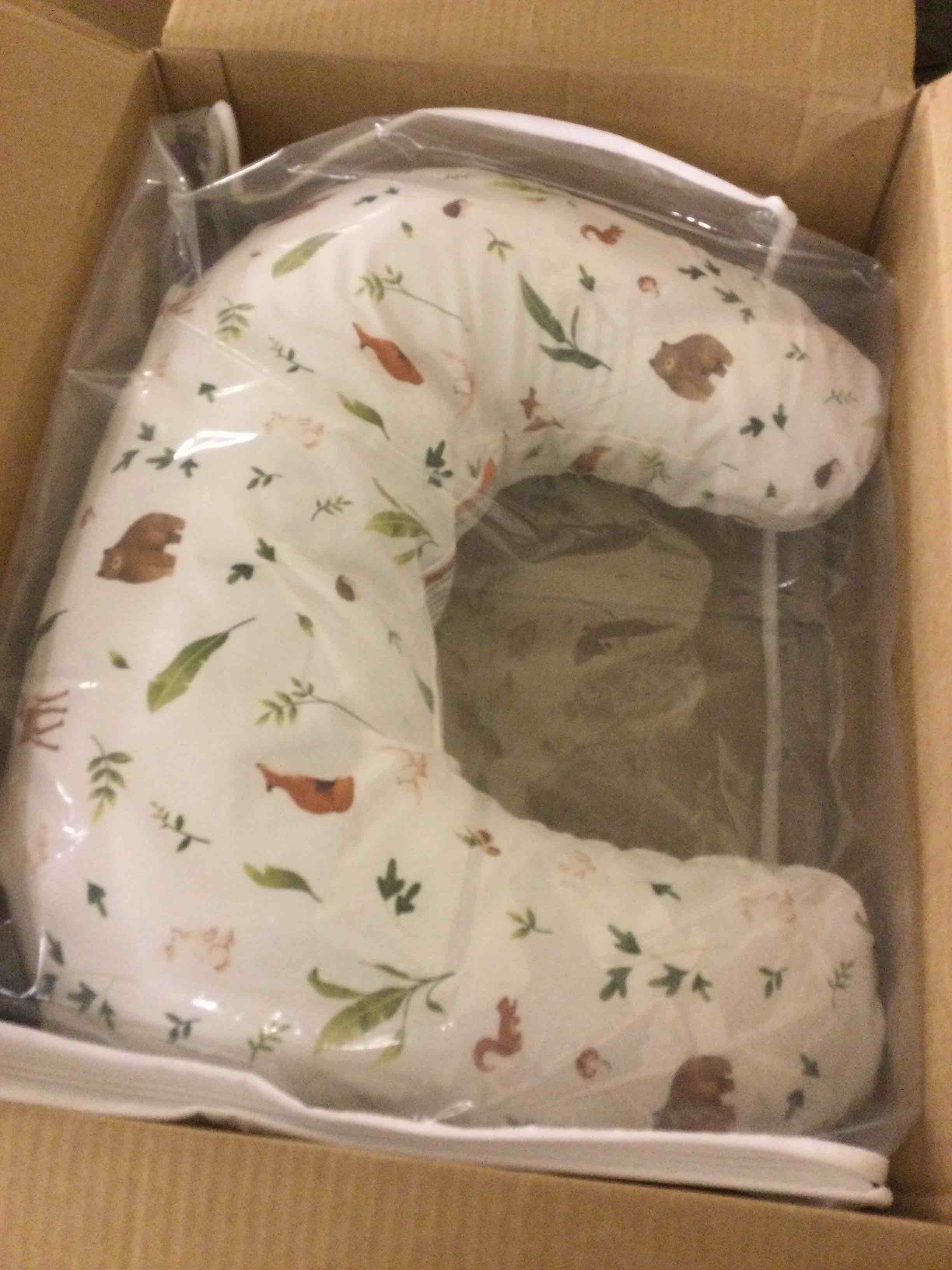 Condition photo showing New/Like New for Boppy Nursing Pillow - Firm, Ergonomic U-Shaped Bottle and Breastfeeding Pillow with High Lift for Comfort and Support, Spacious Surface - Neutral Plants and Animals New Nursing Pillow Neutral Plants and Animals