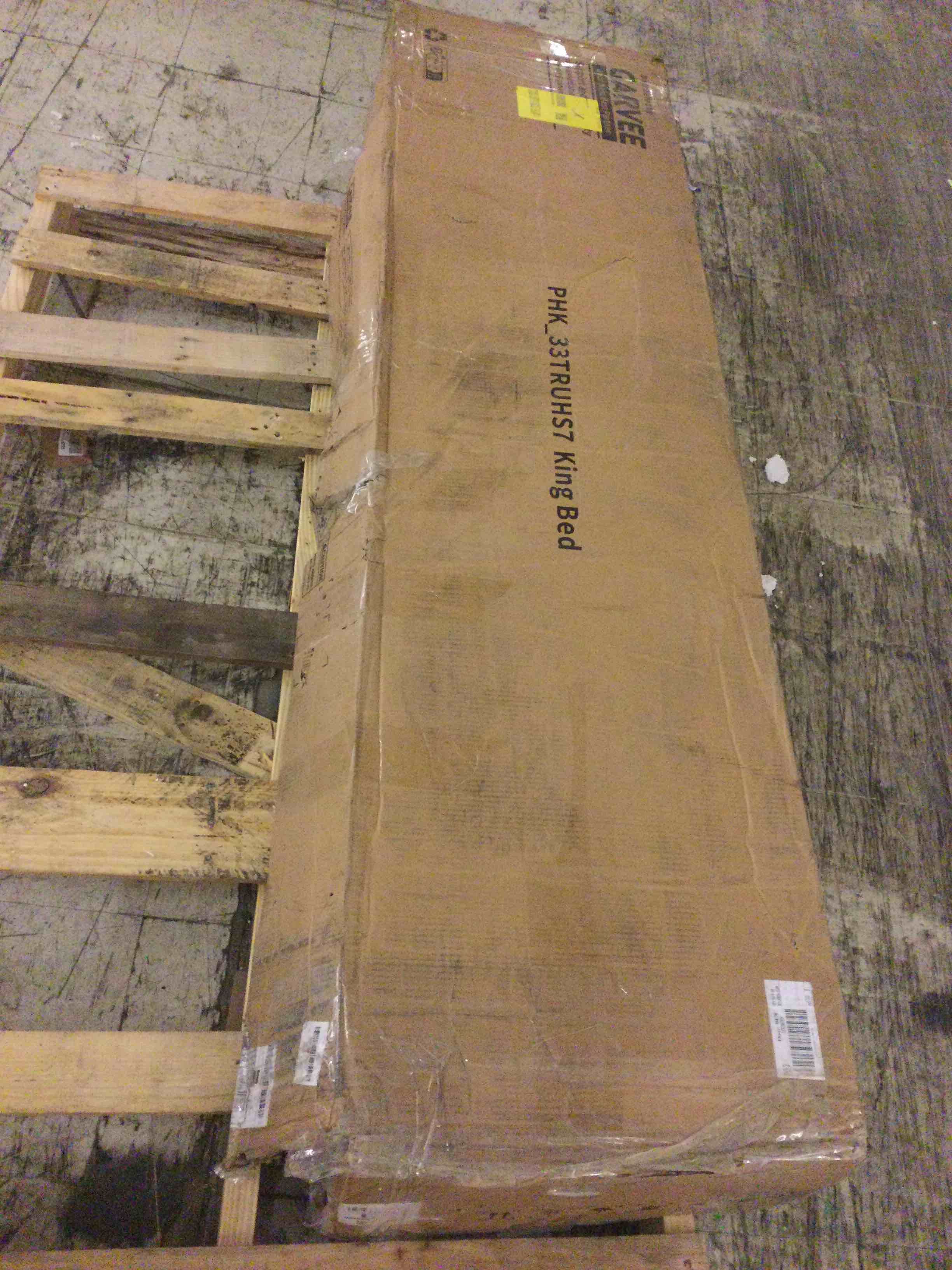 Condition photo showing As Is for IDEALHOUSE Queen Size Bed Frame with Storage Drawers, Corduroy Upholstered Platform Bed with Wingback, Tufted Headboard and Footboard, No Box Spring Needed, Beige Beige Queen