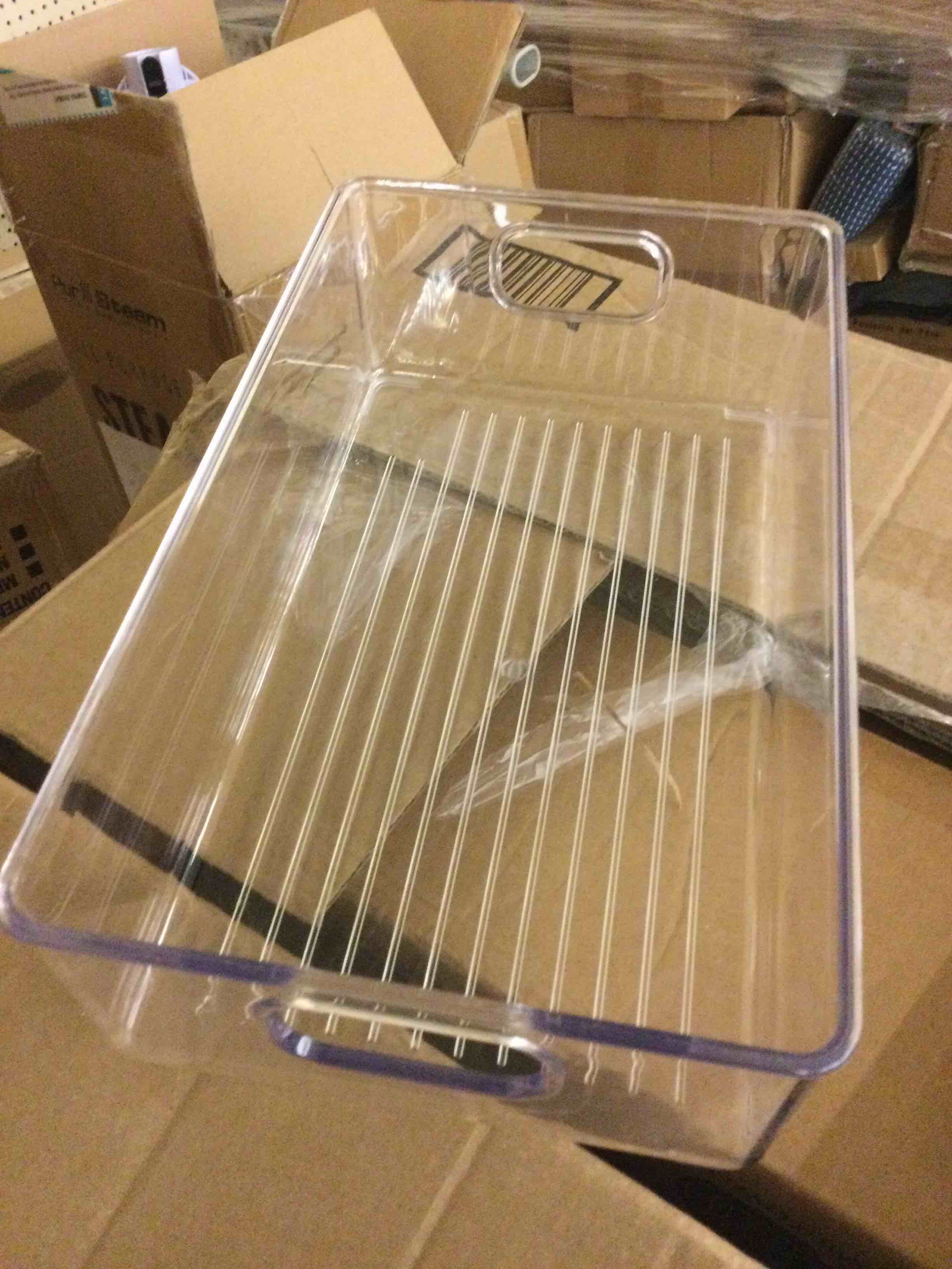 Condition photo showing New/Like New for One Cabinet Organizer and Storage Stackable Acrylic Clear Plastic Storage Bin Pantry Organizer Containers Kitchen Organization Under Sink Bathroom Organizer Drawer Freezer Refrigerator Organizer Bin