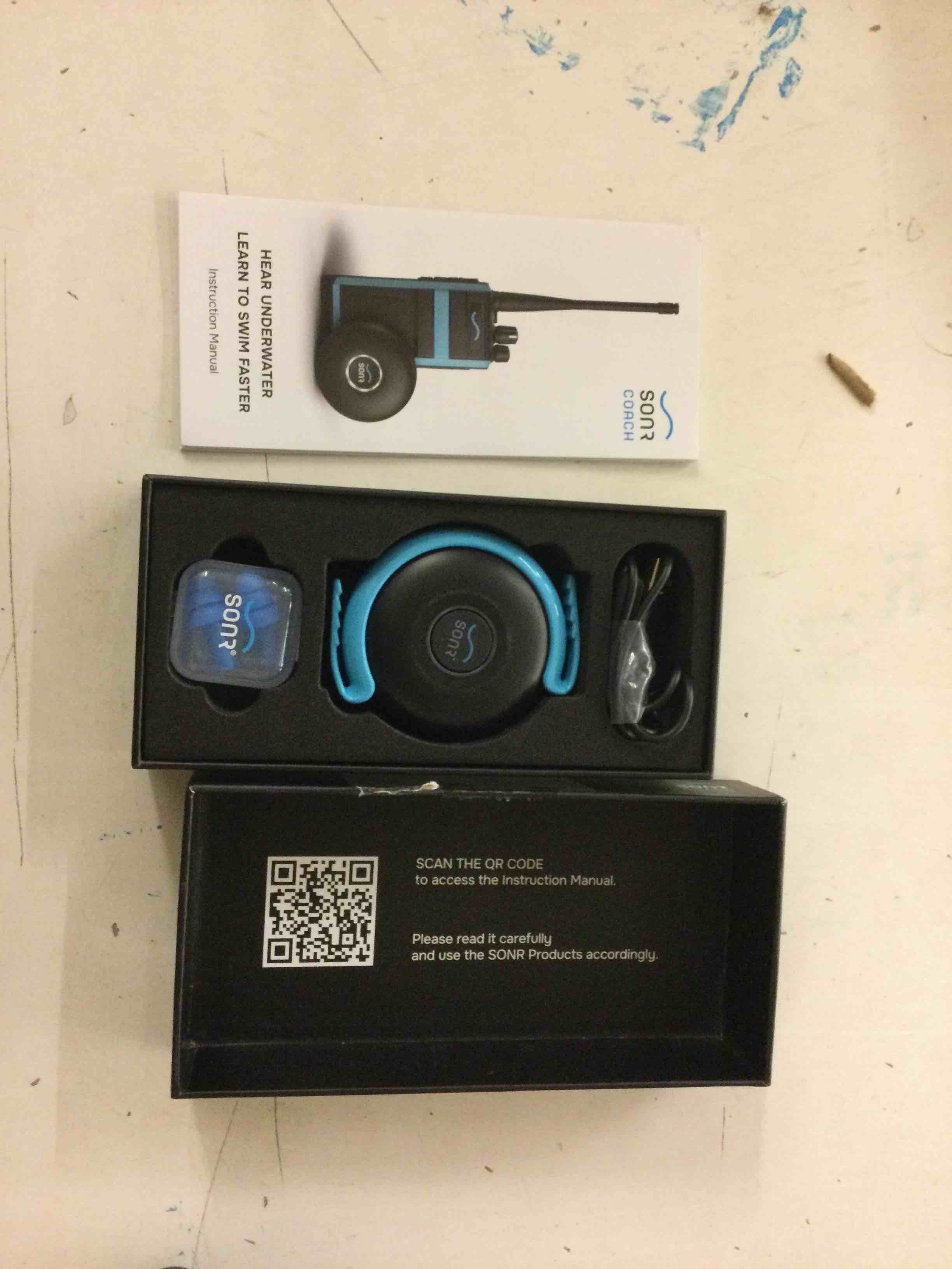 Condition photo showing As Is for sonr dual receiver pack swim coach communicator, waterproof, underwater communicator, swimming, swim, coach gifts, bone conduction, real-time coaching, headphones, metronome (black)