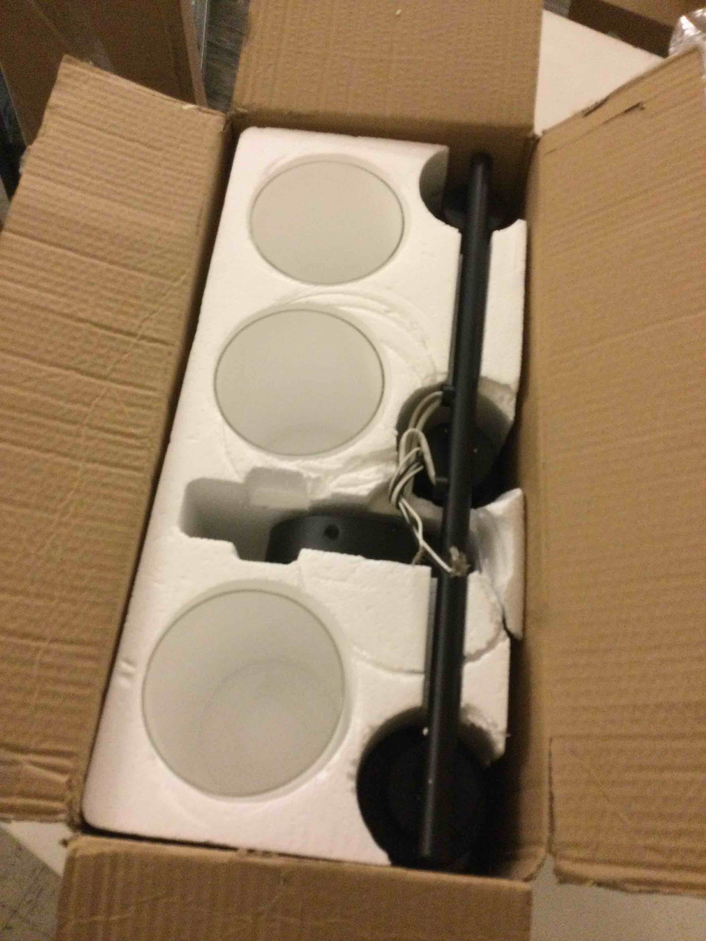 Condition photo showing As Is for dllt 3-light bathroom light fixtures: 18.51" black modern vanity lights with clear glass shade - bathroom wall lamp for mirror kitchen living room hallway cabinet porch matte black 3-light