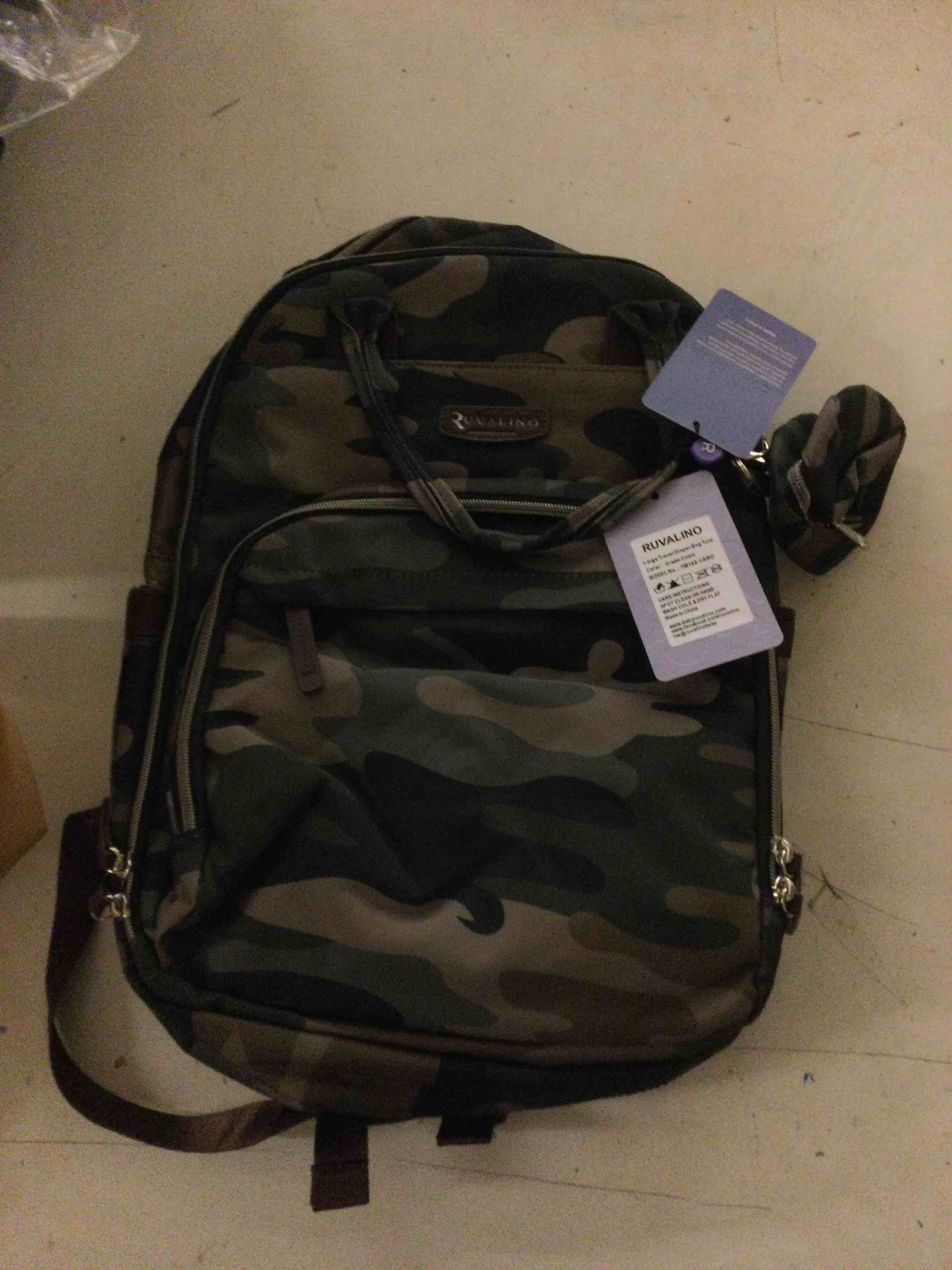 Condition photo showing New/Like New for ruvalino diaper bag backpack, multifunction travel back pack maternity baby changing bags, large capacity, waterproof and stylish, green camo