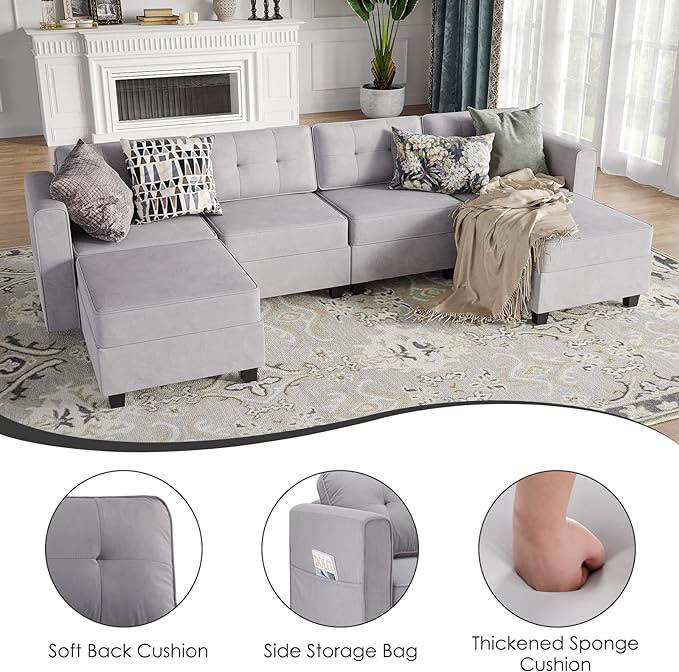 Soohow Modular Sofa Sectional Sofa, Customizable Fabric Modular Sectional Sleeper Sofa with Hidden Storage Space, Modern Convertible Sleeper Sectional Couch for Living Room, 3 Armrest Module