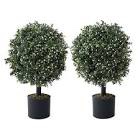Set of 2 -Pre-Potted Artificial Potted Shrubs UV Resistant,24" Artificial Boxwood Topiary Ball Tree,for Indoor and Outdoor Home Garden(Green)