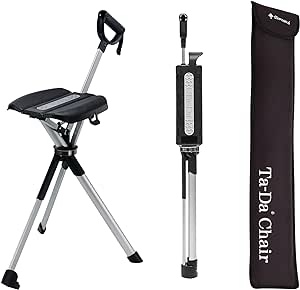 STEP2GOLD Ta-Da Chair, Portable Trekking Hiking Pole, Folding Walking Stick with Seat, Walking Cane with Chair, Foldable Chair, Lightweight Aluminum, Easy Carry and Storage, Anti-Slip (34.6")