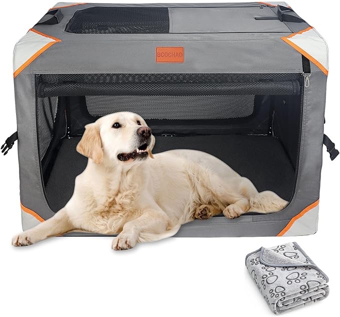 Collapsible Dog Crate-Portable Dog Travel Crate for Small/Medium/Large Dog,4-Door Pet Crate,Sturdy and Durable,Breathable and Comfortable,Suitable for Indoor and Outdoor Travel;Comes with Soft Blanket