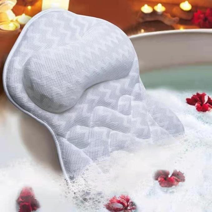 Bath Haven Bath Pillow Bathtub Pillow Back Neck Support Pillow, Spa Cushion for Tub, Relaxing Headrest Bath Pillow, Portable Washable Bathtub Accessories with 3D Air Mesh Thick Soft Bath Pillow, White