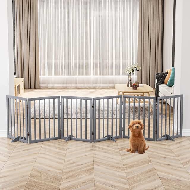 Mino Kesper Extra Wide Dog Gate 110 inches, Free-Standing Dog Gates for Doorways, Stair, House, Indoor, Foldable Door Gate, Pet Gate for Cats, Dog Fences