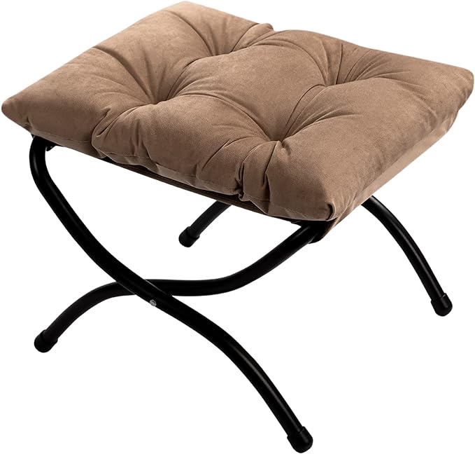 HollyHOME 15"(H) Folding Footrest Stool, Upholstered Small Foldable Ottoman, Accent Padded Sofa Foot Stool for Lazy Chair, Metal Frame Portable Foot Rest Ottoman for Living Room, Bedroom, Coffee