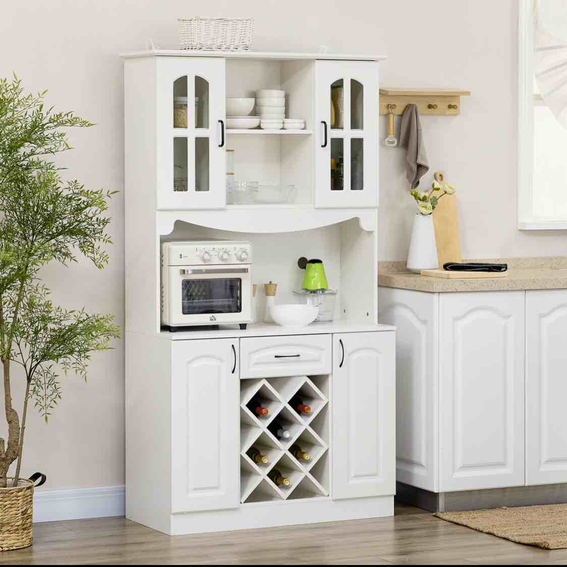 HOMCOM 73" Kitchen Hutch Cabinet with Wine Storage, Kitchen Pantry Storage Cabinet Buffet with Hutch, Modern Bar Cabinet 3 boxes