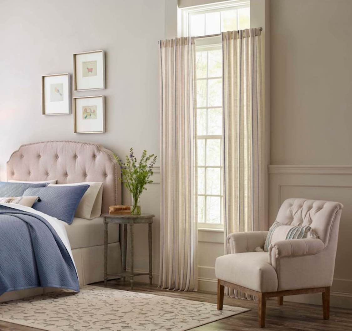 allen + roth 95-in Navy Light Filtering Back Tab Single Curtain Panel