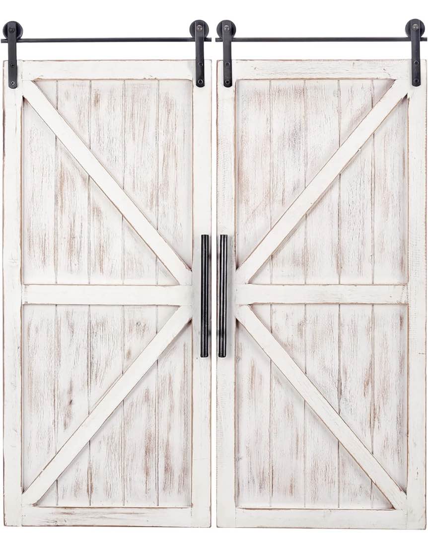 FirsTime & Co. White Carriage Barn Door Wall Plaque, Large Vintage Decor for Living Room, Bedroom, Home Office, Wood, Farmhouse, 28 x 34 inches, 2-Piece Set