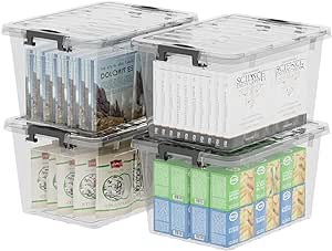 Cetomo 18Qt*4 Plastic Storage Bins, Storage Box, 4 Pack, Organizing Container with Durable Lids and Secure Latching Buckles, Stackable and Nestable, Clear with Black Buckle