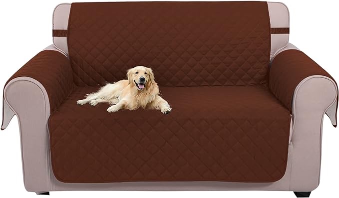 U-NICE HOME Loveseat Sofa Cover Reversible Couch Cover for Dogs with Elastic Straps Water Resistant Furniture Protector for Pets Couch Cover for 2 Cushion Couch (Loveseat, Coffee/Beige) Coffee/Beige 54"Loveseat-Medium
