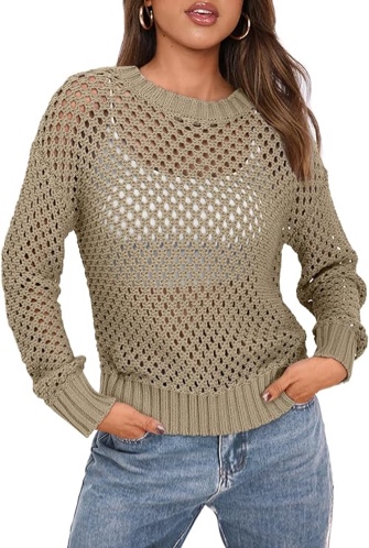 (similar images) Women Crochet Crop Top Beach Bikini Swimsuit Coverup Bathing Suit Swim Cover Ups Long Sleeve Knit (size M ) 