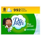 Puffs Plus Lotion Facial Tissues, 8 Family Boxes, 120 Tissues per 8 pack 