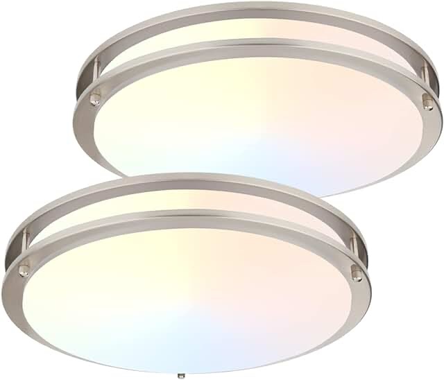 DAKASON 2Pack LED Flush Mount Ceiling Light Fixture 13” 20W, On/Off Switch to Select 3000K/4000K/5000K, Dimmable Ceiling Lamp for Kitchen, Hallway, Stairwell, Brushed Nickel